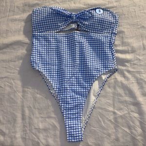 Plaid One Piece Strapless Bathing Suit